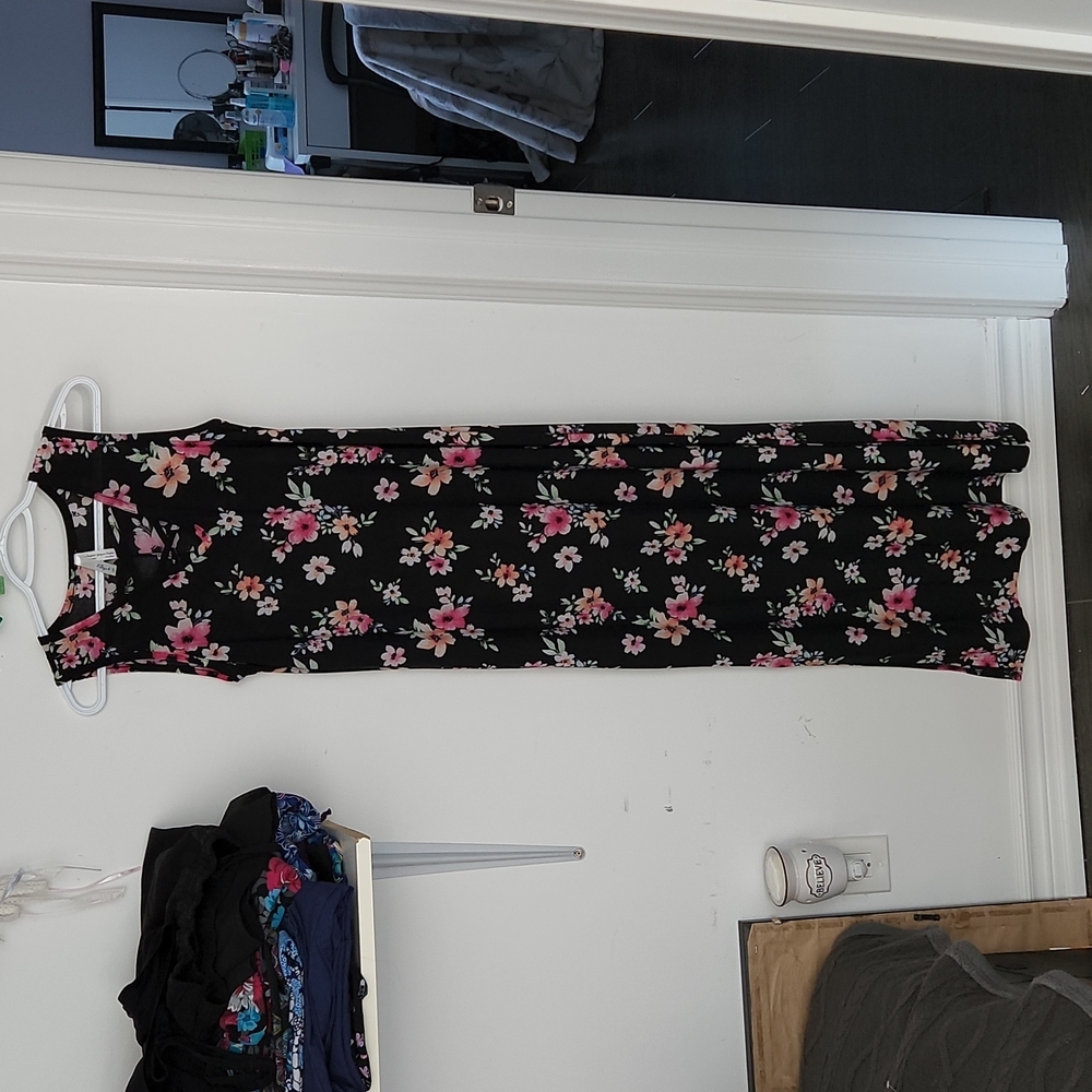 Black and Floral Maxi Dress Size 8
